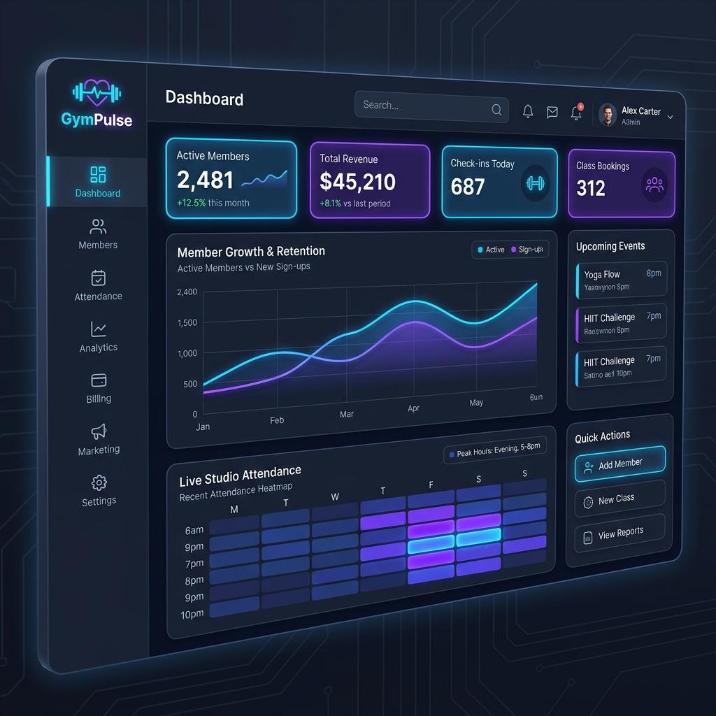 GymPulse Premium Dashboard Mockup
